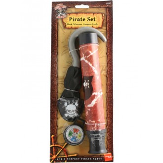 Piráti - Pirátská sada hák, dalekohled, kompas a záslepka