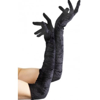Karnevalové doplňky - Sametové rukavice černé 53 cm