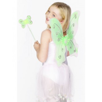 Karnevalové doplňky - Dětská křídla a hůlka zelená