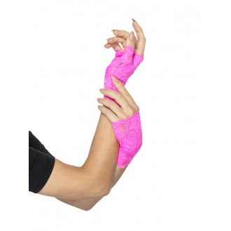 Karnevalové doplňky - Krajkové rukavice růžové bez prstů